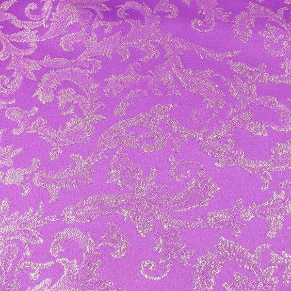 280 cm wide mauve cotton fabric with timeless, sparkling baroque motifs