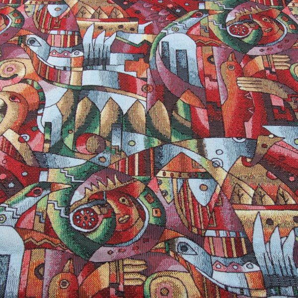 Toile piquée motifs cubisme - Largeur 140 cm