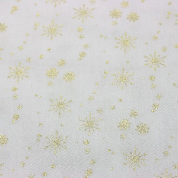 Tissu Noël blanc 100% coton - Imprimé étoiles dorés (1)