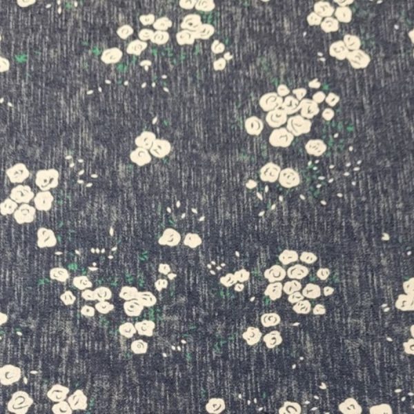 Tissu en chambray bleu jean haut de gamme imprimé de bouquets de fleurs (1)