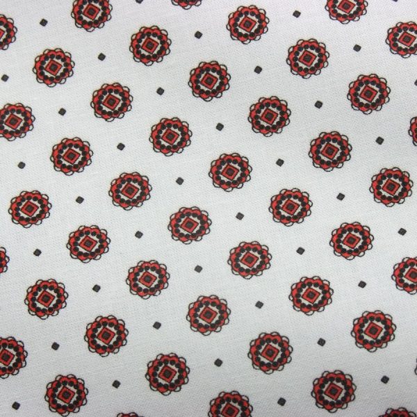 Tissu en coton doux blanc imprimé de petites fleurs rouges (1)