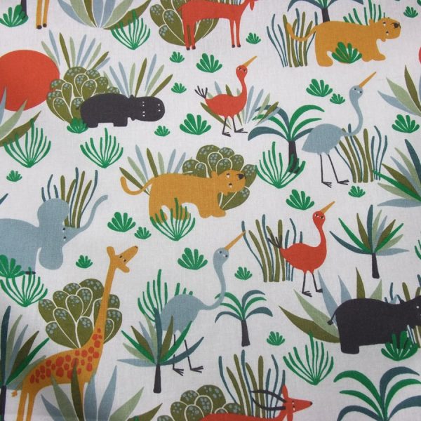 Tissu en coton doux OEKO-TEX imprimé de gros animaux dans la savane (1)