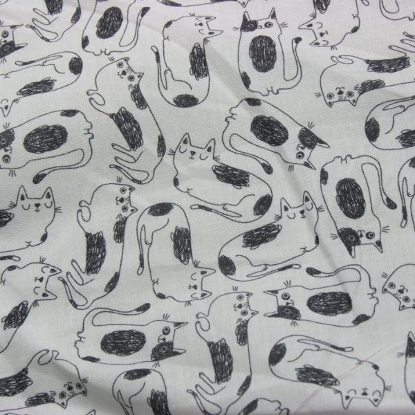 Tissu en coton doux OEKO-TEX imprimé de gros chats dormants (1)