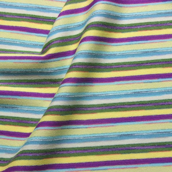 Tissu en jersey de viscose et lurex à rayures multicolores et brillantes (1)