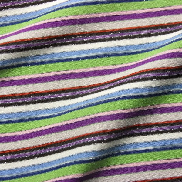 Tissu en jersey de viscose et lurex à rayures multicolores et brillantes (1)