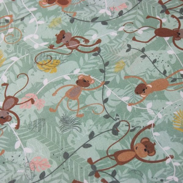 Tissu en percale de coton pour enfant imprimé digital de singe (1)