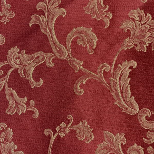 Tissu brocart rouge imprimé fleuri doré - Largeur 280 centimètres (1)