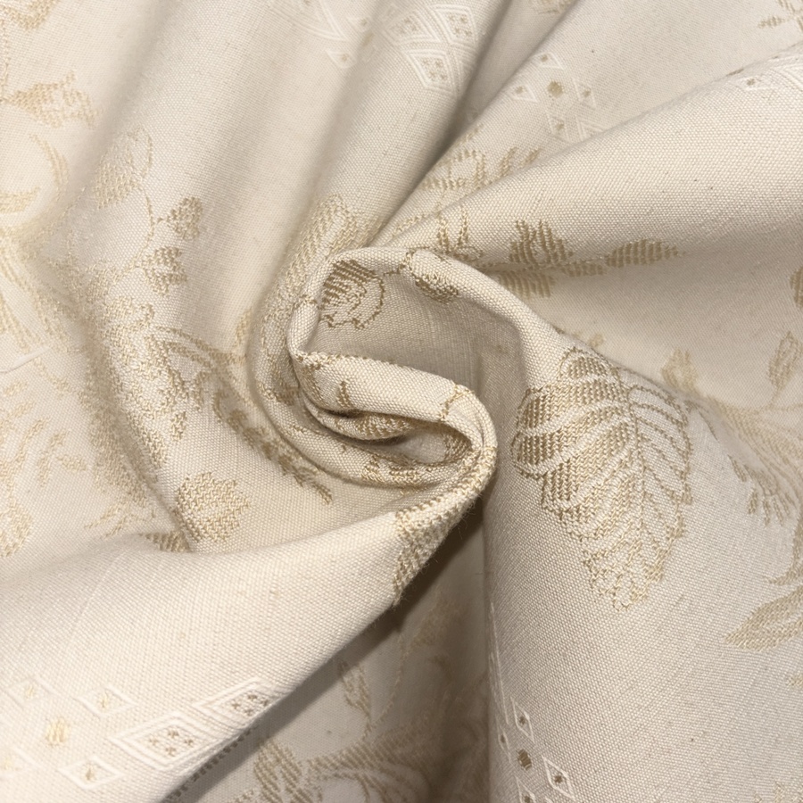 Tissu coton beige à bande brodé fleuri doré (4) Tissu coton beige à bande brodé fleuri doré (4)