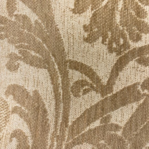 Tissu coton beige à velours baroque camel (1)