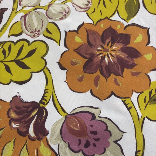 Tissu coton blanc imprimé fleuri multicolore pour ameublement (1)