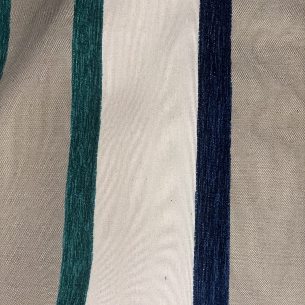 Tissu coton écru et rayures de velours émeraude - Largeur 280 centimètres (1)