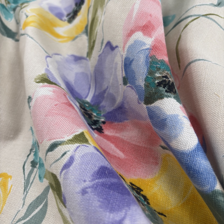 Tissu coton écru imprimé fleuri pour ameublement (5) Tissu coton écru imprimé fleuri pour ameublement (5)