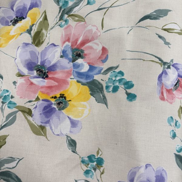 Tissu coton écru imprimé fleuri pour ameublement (1)