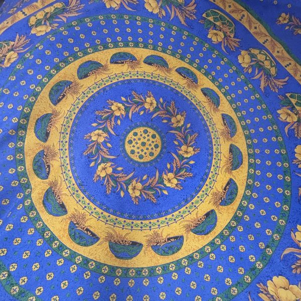 Tissu coton enduit provençal bleu imprimé coquelicot jaune - Panneau de 175 centimètres (1)