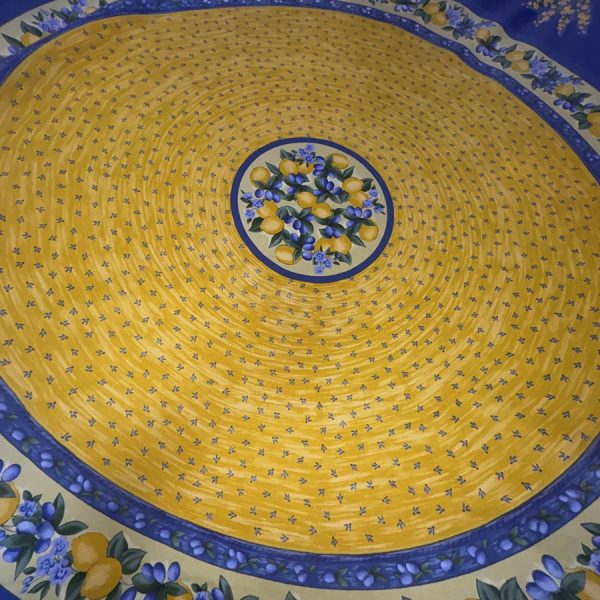 Tissu coton enduit provençal jaune imprimé abeille bleue - Panneau de 175 centimètres (1)