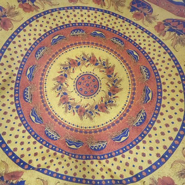 Tissu coton enduit provençal jaune imprimé coquelicot brique - Panneau de 175 centimètres (1)