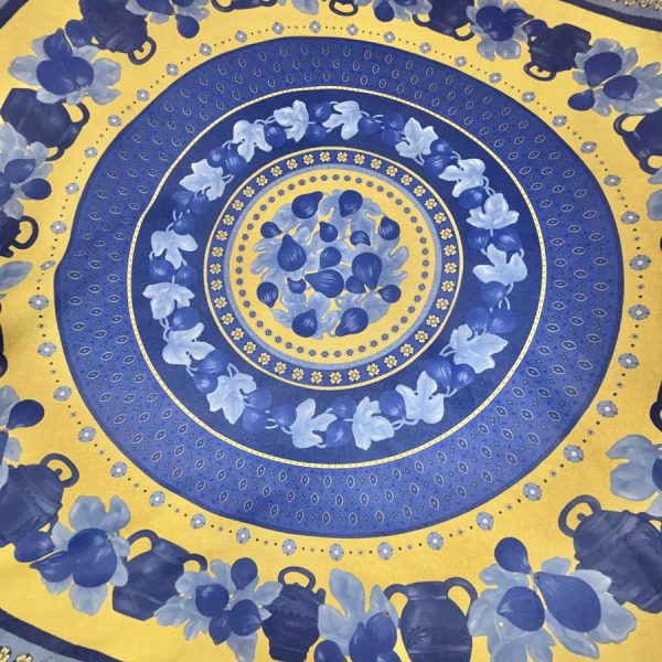 Tissu coton enduit provençal jaune imprimé figue bleue - Panneau de 175 centimètres (1)