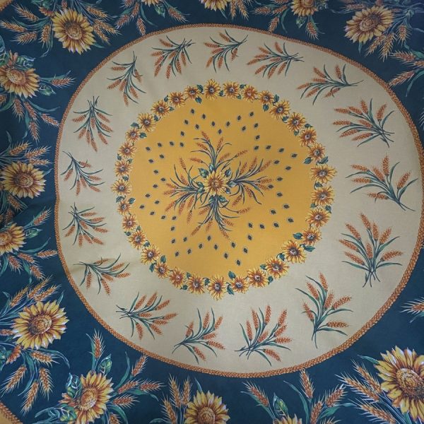 Tissu coton enduit provençal vert imprimé tournesol jaune - Panneau de 175 centimètres (1)