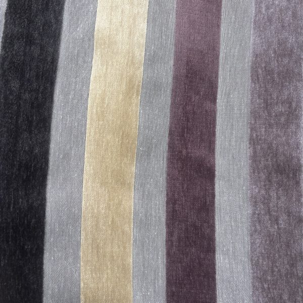 Tissu coton gris et rayures de velours prune - Largeur 280 centimètres (1)