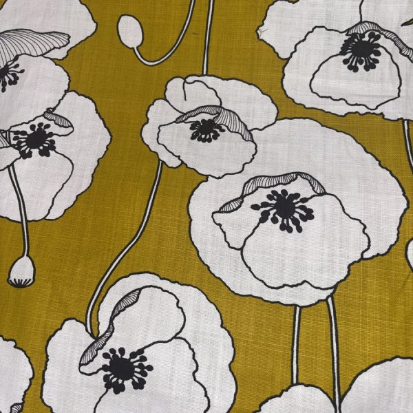 Tissu coton jaune moutarde imprimé fleuri pour ameublement (1)