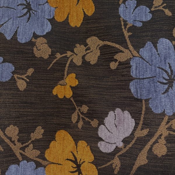 Tissu coton marron et fleurs de velours (1)
