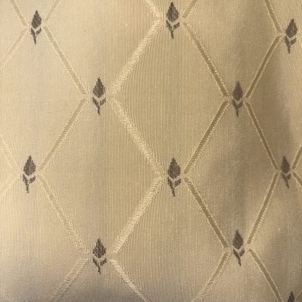 Tissu coton piqué beige de feuilles et losanges - Largeur 280 centimètres (1)