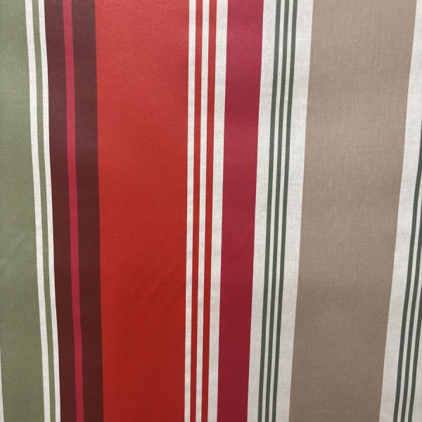 Tissu en coton enduit rouge et beige imprimé rayures (1)