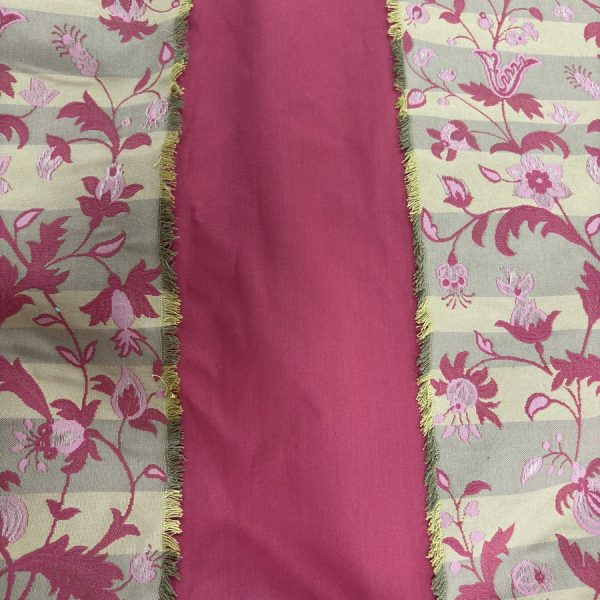 Tissu satin de coton rose à bande appliquée brodée (1)