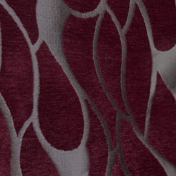 Tissu tapisserie Jacquard de velours chenillé art déco bordeaux (1)