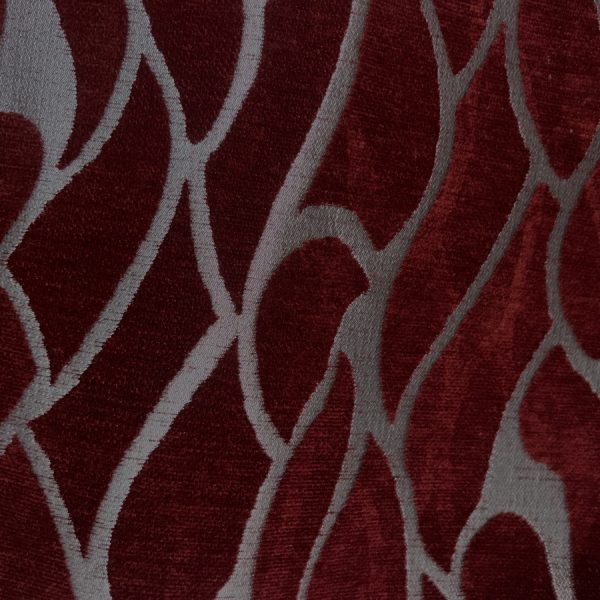 Tissu tapisserie Jacquard de velours chenillé art déco rouge (1)
