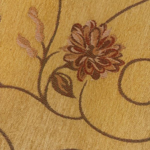 Tissu tapisserie Jacquard en velours chenillé fleuri jaune - Largeur 280 centimètres (1)