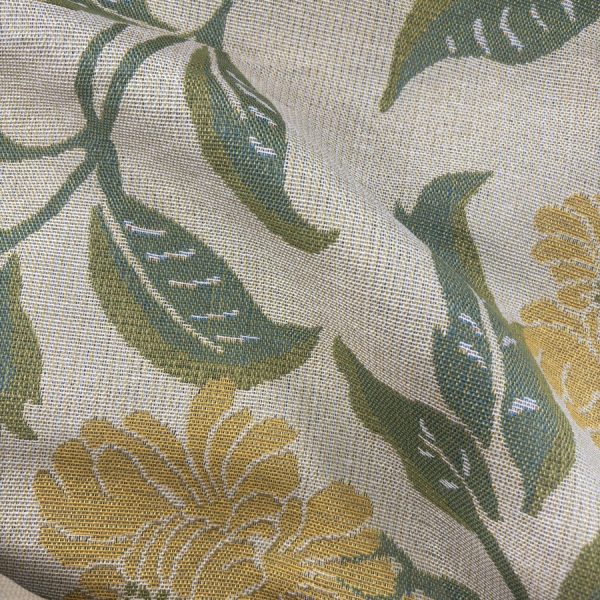 Tissu tapisserie Jacquard tissé beige et fleurs jaunes - Largeur 280 centimètres (1)