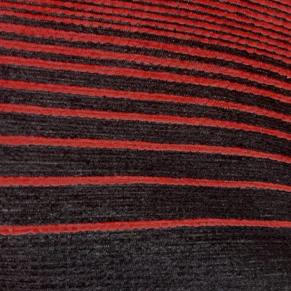 Tissu velours de coton chenillé à rayures irrégulières rouge et noir - Largeur 280 centimètres (1)