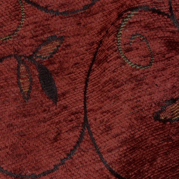 Tissu velours de coton chenillé fleuri rouge et noir - Largeur 280 centimètres (1)