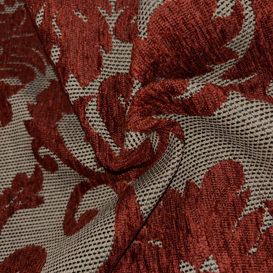 Tissu velours de coton chenillé fleuri terracota - Largeur 280 centimètres (2) Tissu velours de coton chenillé fleuri terracota - Largeur 280 centimètres (2)