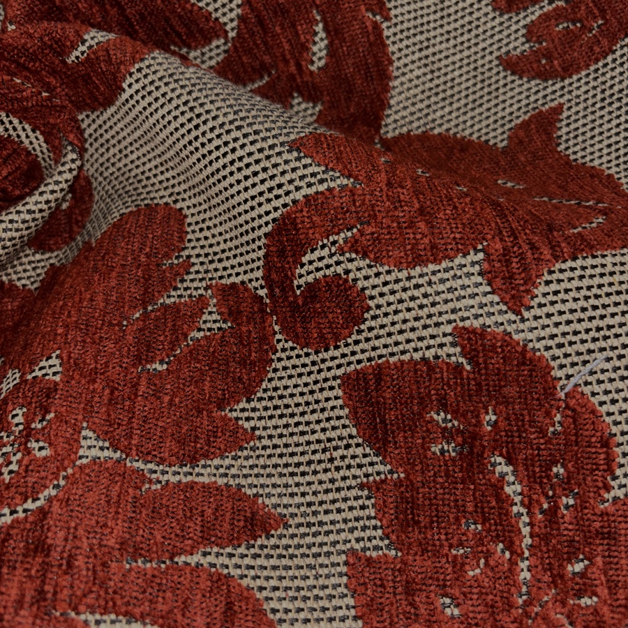 Tissu velours de coton chenillé fleuri terracota - Largeur 280 centimètres (3) Tissu velours de coton chenillé fleuri terracota - Largeur 280 centimètres (3)