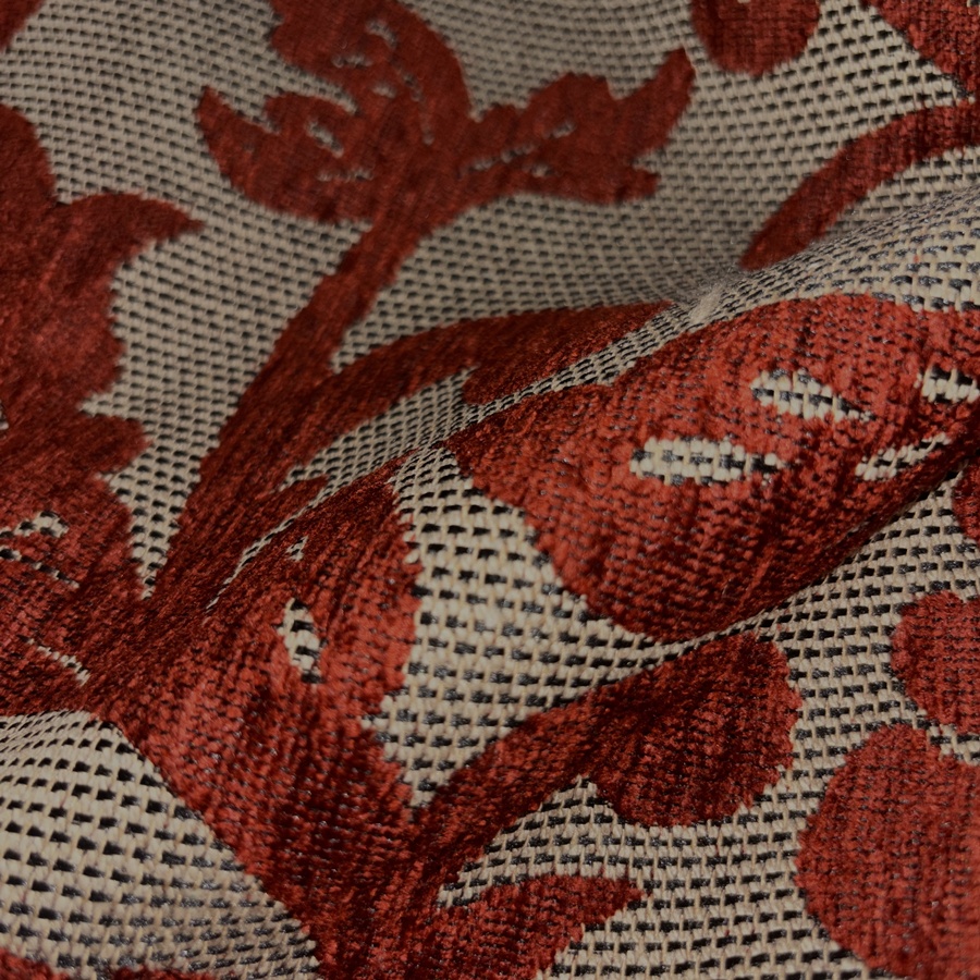 Tissu velours de coton chenillé fleuri terracota - Largeur 280 centimètres (4) Tissu velours de coton chenillé fleuri terracota - Largeur 280 centimètres (4)