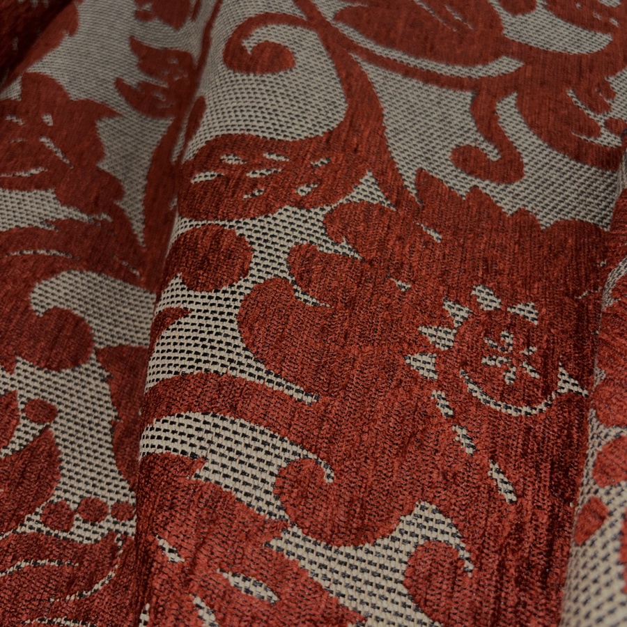 Tissu velours de coton chenillé fleuri terracota - Largeur 280 centimètres (5) Tissu velours de coton chenillé fleuri terracota - Largeur 280 centimètres (5)
