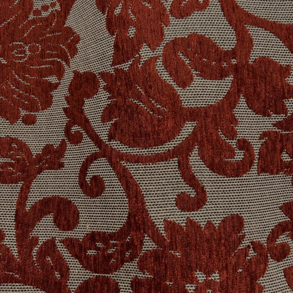 Tissu velours de coton chenillé fleuri terracota - Largeur 280 centimètres (1)