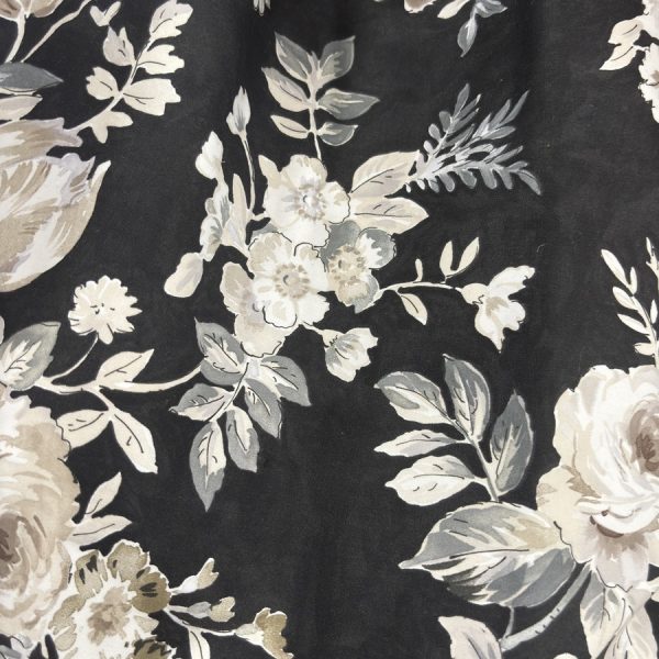 Toile de coton noire imprimée fleurie - Largeur 280 centimètres (1)