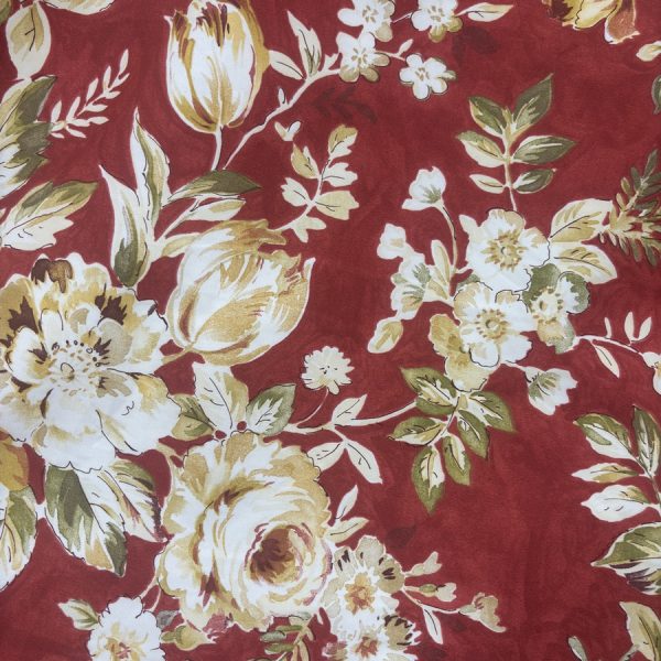 Toile de coton rouge imprimée fleurie - Largeur 280 centimètres (1)