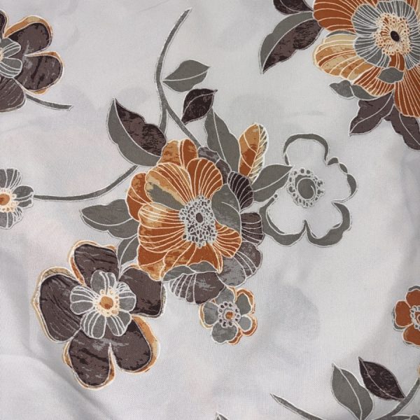 Tissu coton blanc imprimé fleuri orange - Largeur 280 centimètres (1)
