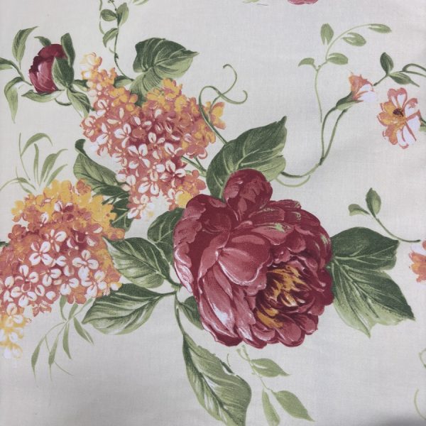 Tissu coton écru imprimé fleurs à branche - Largeur 280 centimètres (1)