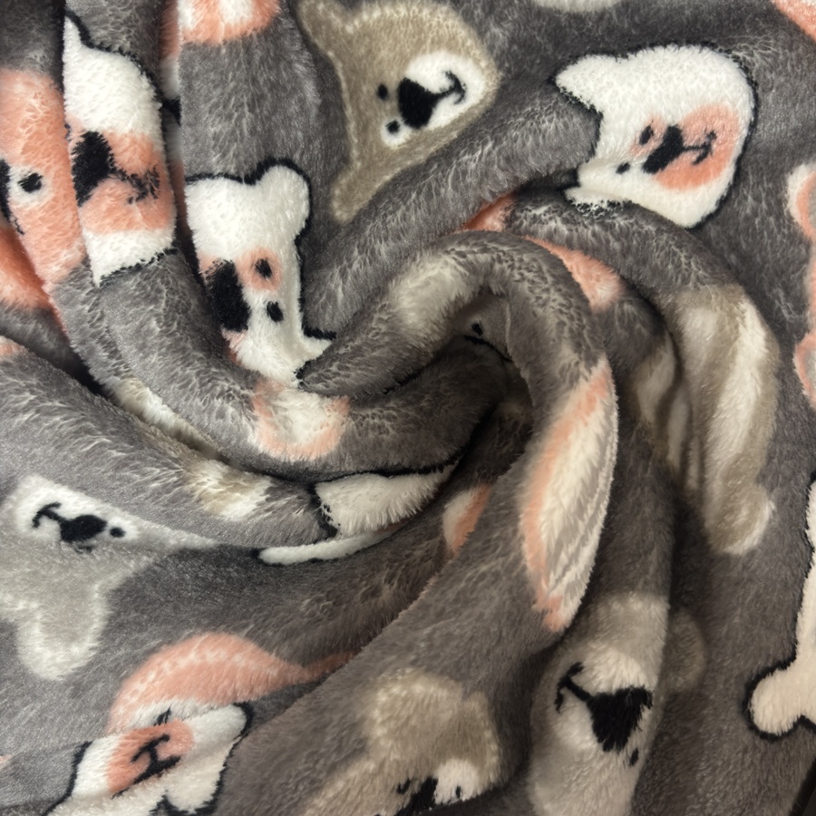 Tissu doudou moelleux en micropolaire gris imprimé nounours (2) Tissu doudou moelleux en micropolaire gris imprimé nounours (2)