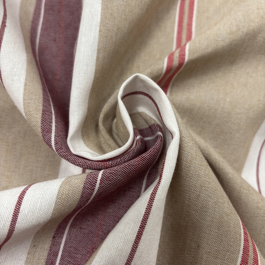 Toile de coton polyester beige à rayure bordeaux - Largeur 280 centimètres (4) Toile de coton polyester beige à rayure bordeaux - Largeur 280 centimètres (4)