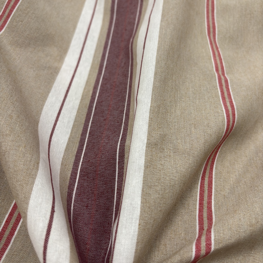 Toile de coton polyester beige à rayure bordeaux - Largeur 280 centimètres (5) Toile de coton polyester beige à rayure bordeaux - Largeur 280 centimètres (5)