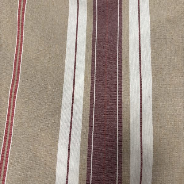 Toile de coton polyester beige à rayure bordeaux - Largeur 280 centimètres (1)